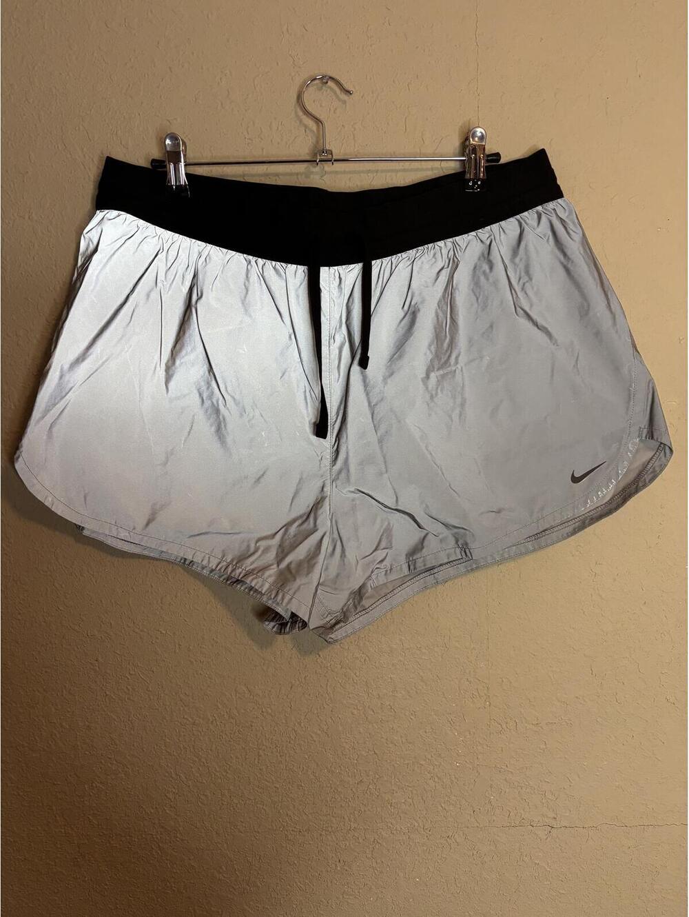 Nike Silver Gray Lightweight Running Shorts Black Waistband Size XL